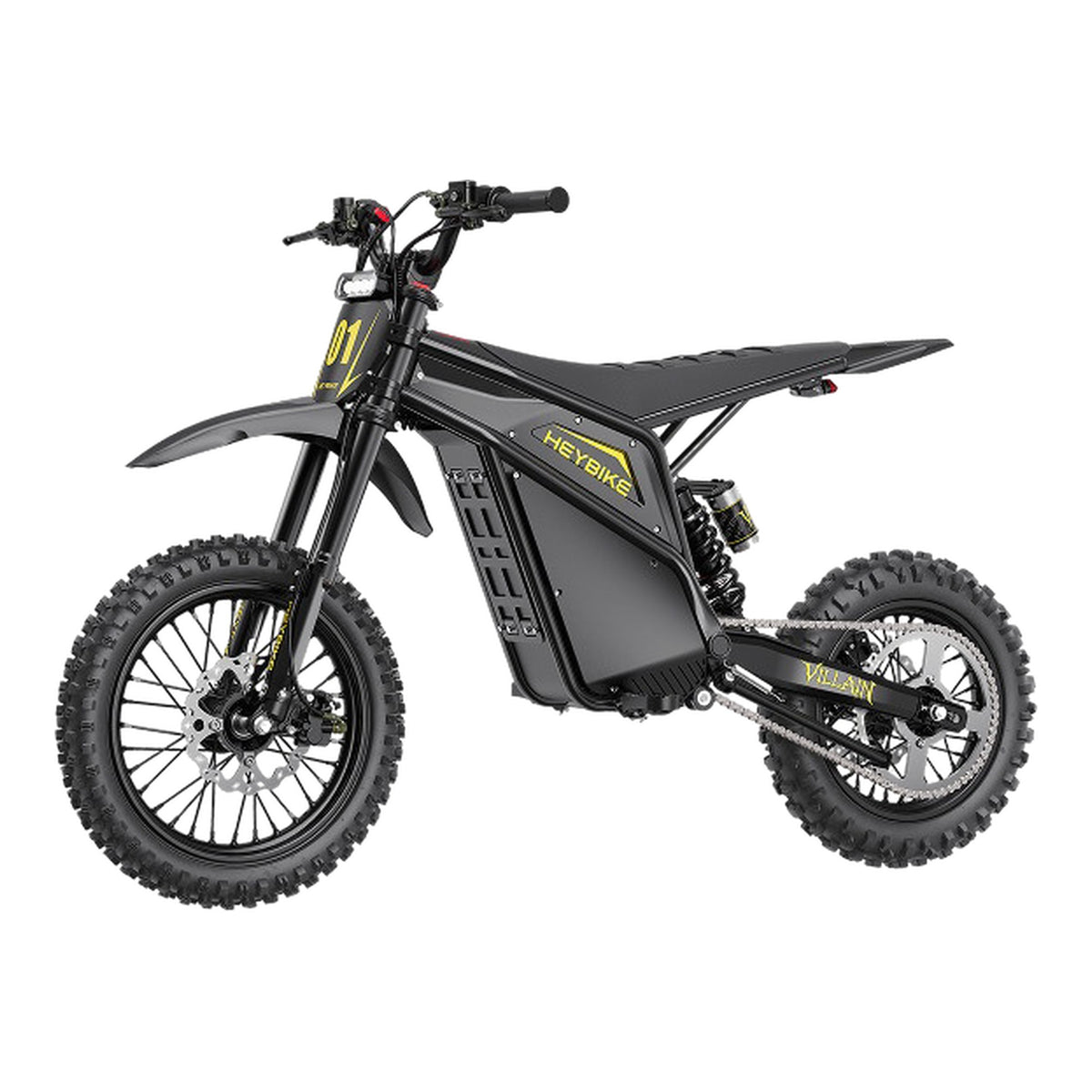 HEYBIKE Villain Black dirt bike eléctrica sobre fondo blanco